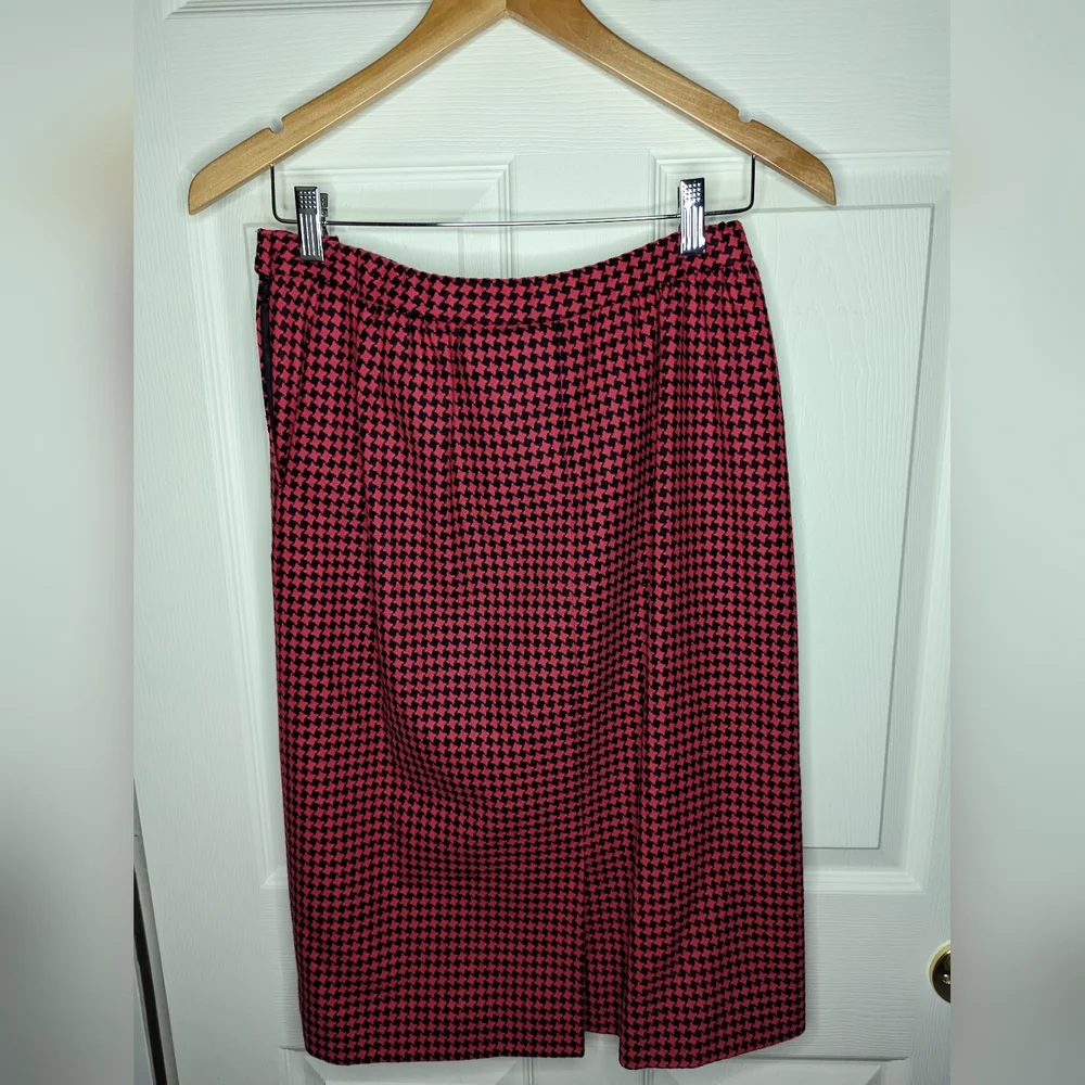 Pendleton vintage wool skirt pink and black houndstooth print size 10 Y2K